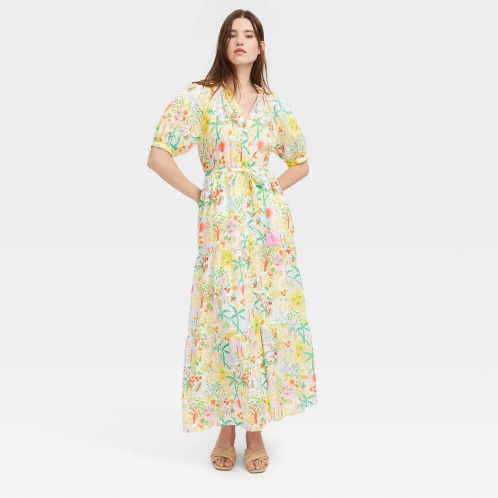 Roller Rabbit x Target - Women's Short Sleeve Maxi Dress Yellow/Green - M
